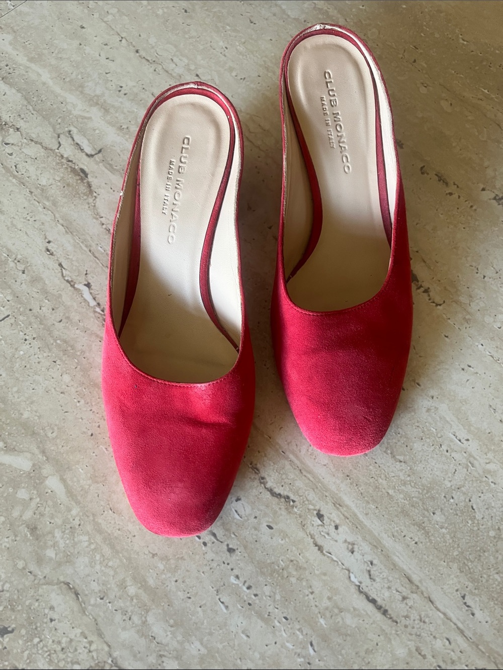 Club Monaco Red Suede Open-Back Women's Mules